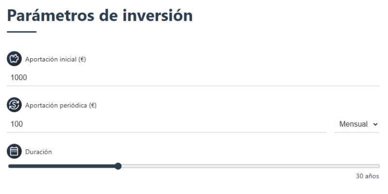 Captura de MyPortfolioOnline mostrando la pantalla de configuración de aportaciones periódicas